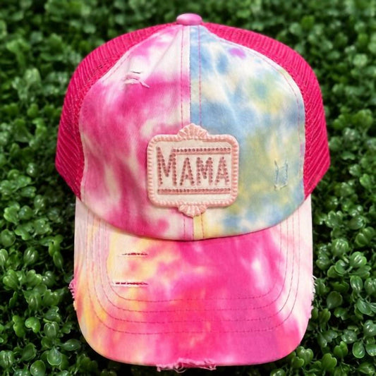 Rhinestone Mama Criss Cross Ponytail Trucker Cap