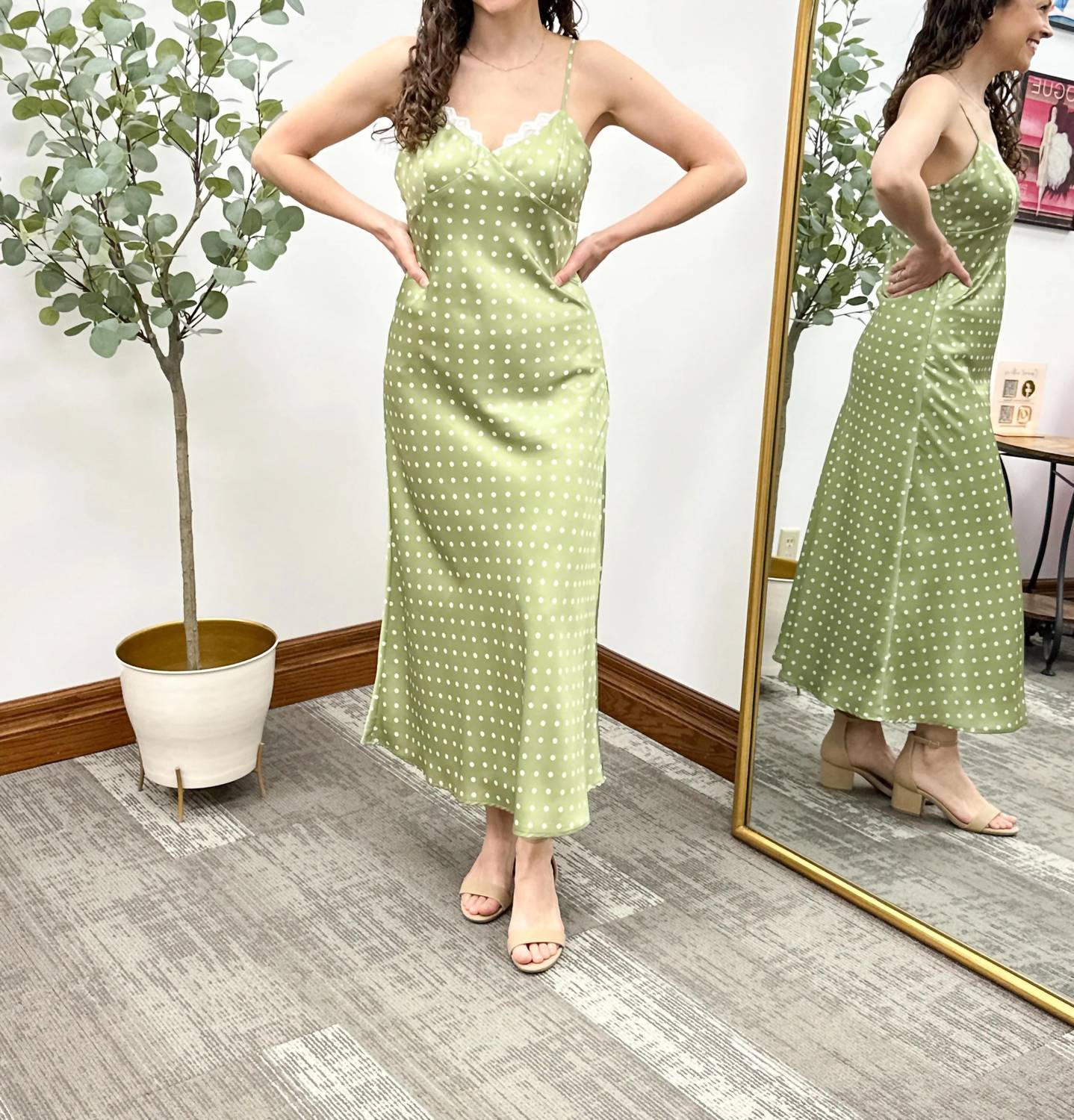 Polka Dot Satin Slip Dress
