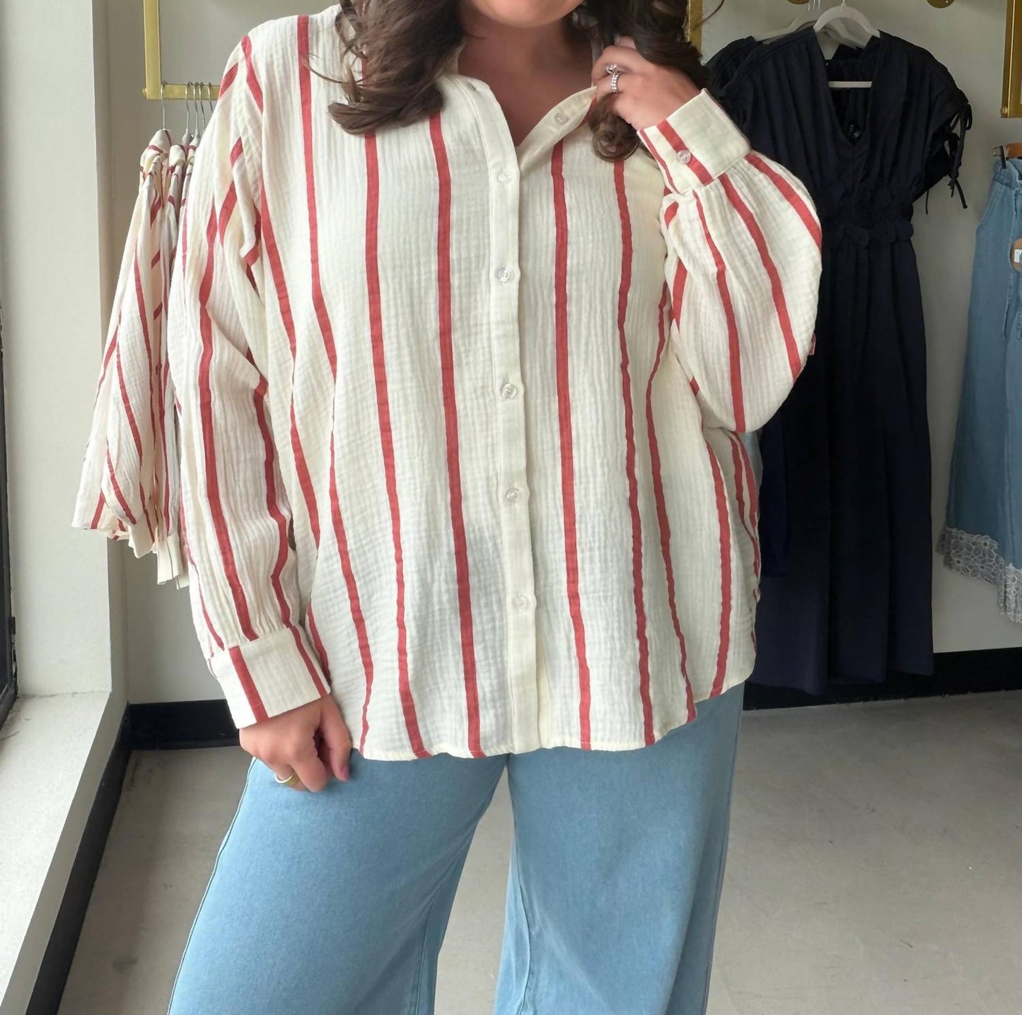 Women's Stripe Gauze Top