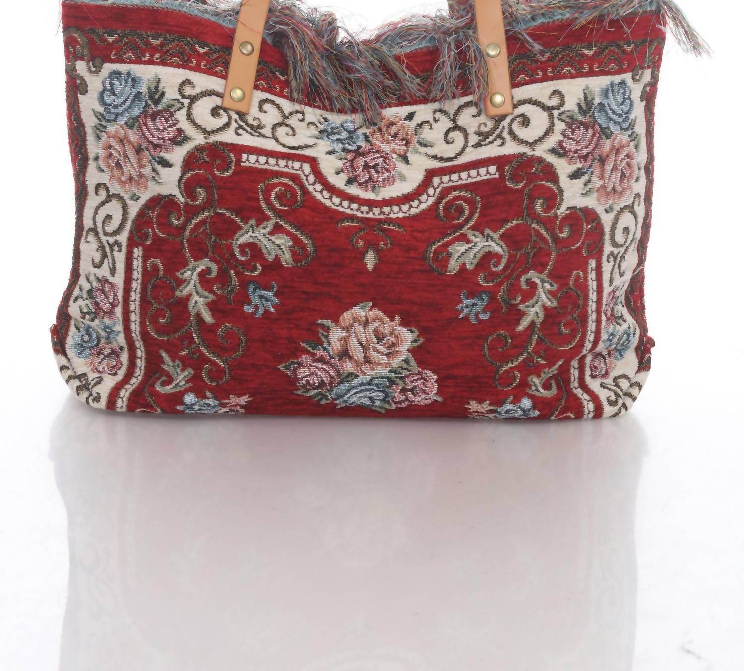 Jijou Capri - Women's Tapestry Leather Double Handle Handbag - Rack Hunt -