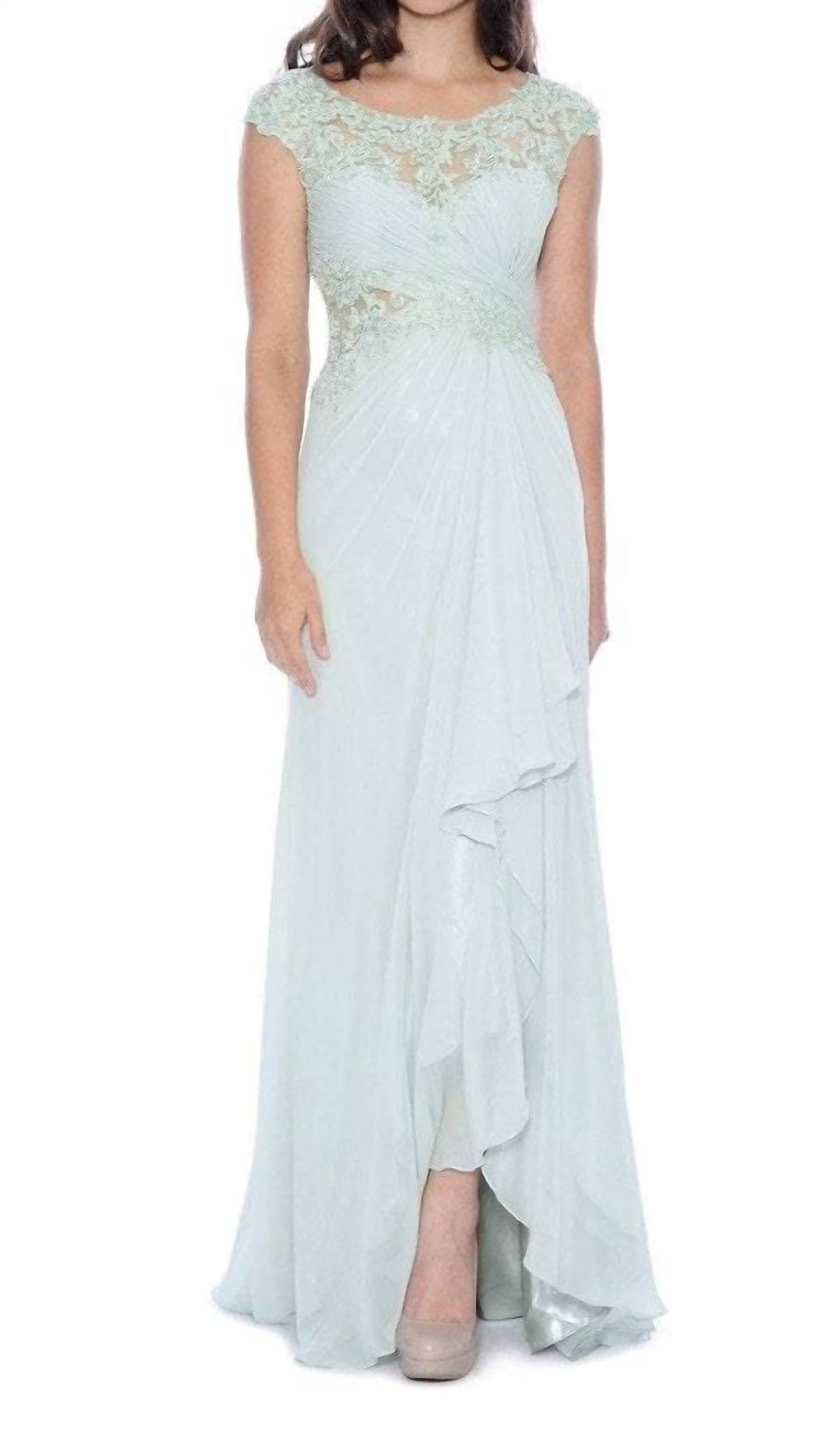 Chiffon Fitted Gown With Illusion Neckline