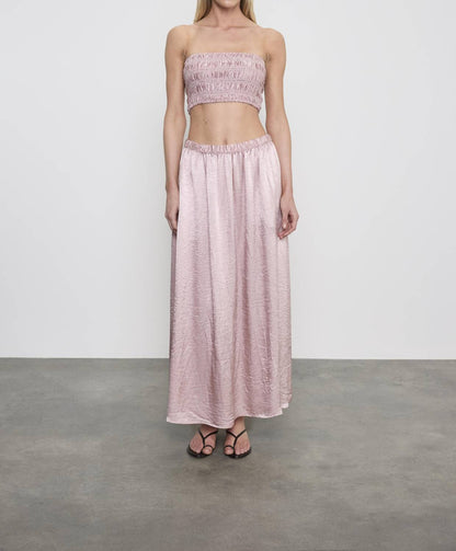 TEXTURED SATIN SMOCKED TOP