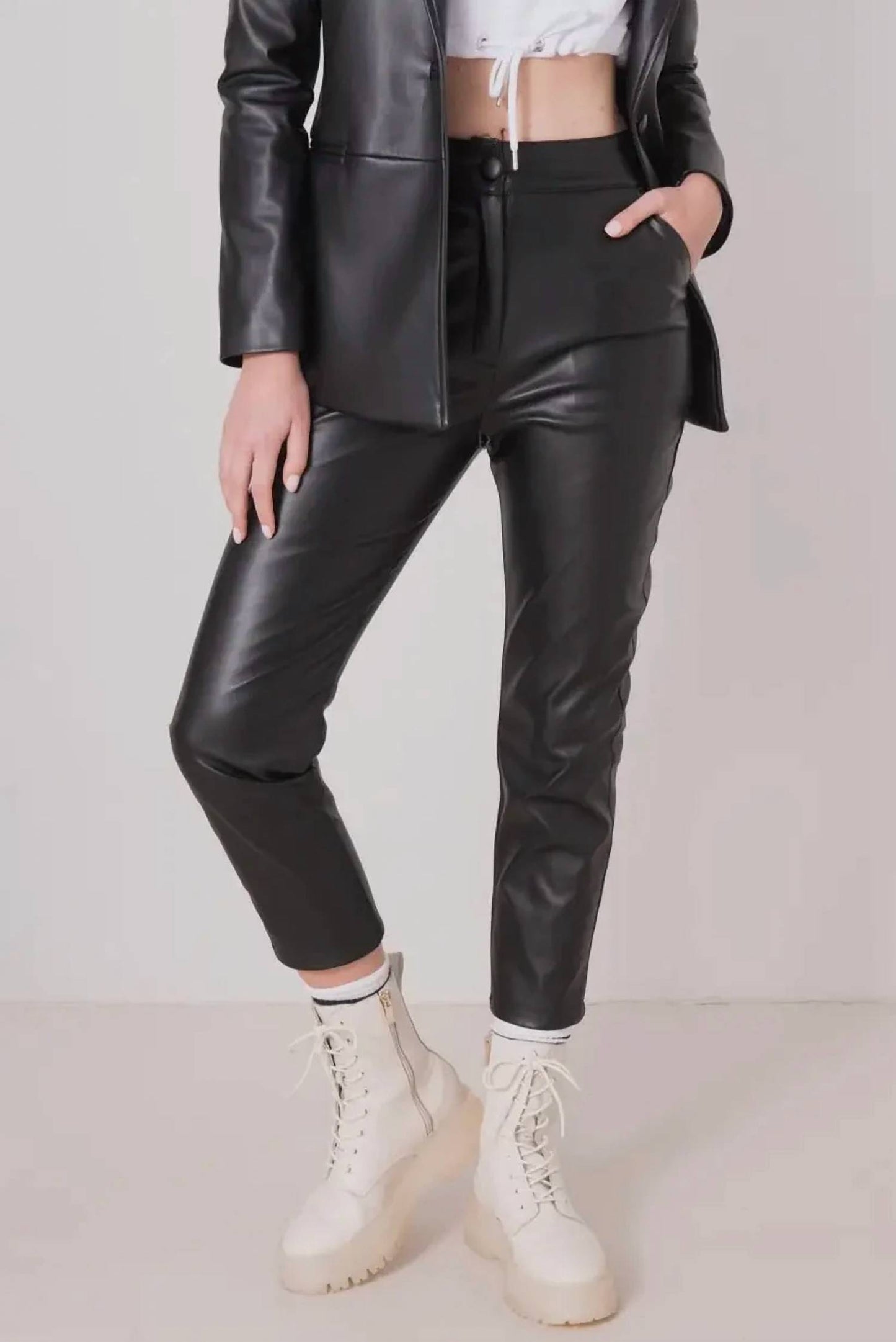 High Waist Straight Faux Leather Pants