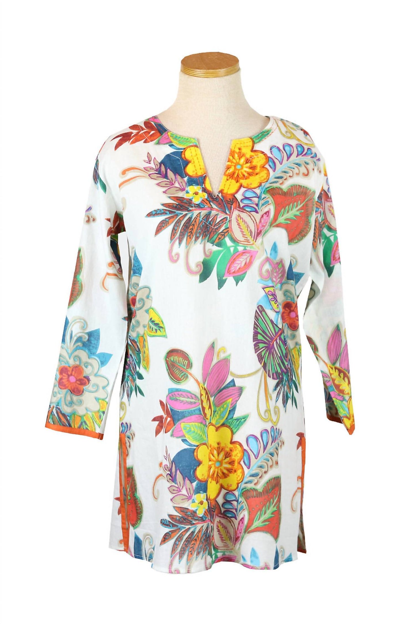 Women's Fiji Tunic With Neck Embroidery Sleeve And Side Trim