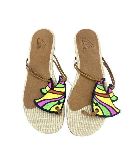 Carla Saint-Barth - Women's Multi Color Fish Embroidery Thong Sandals - Rack Hunt -