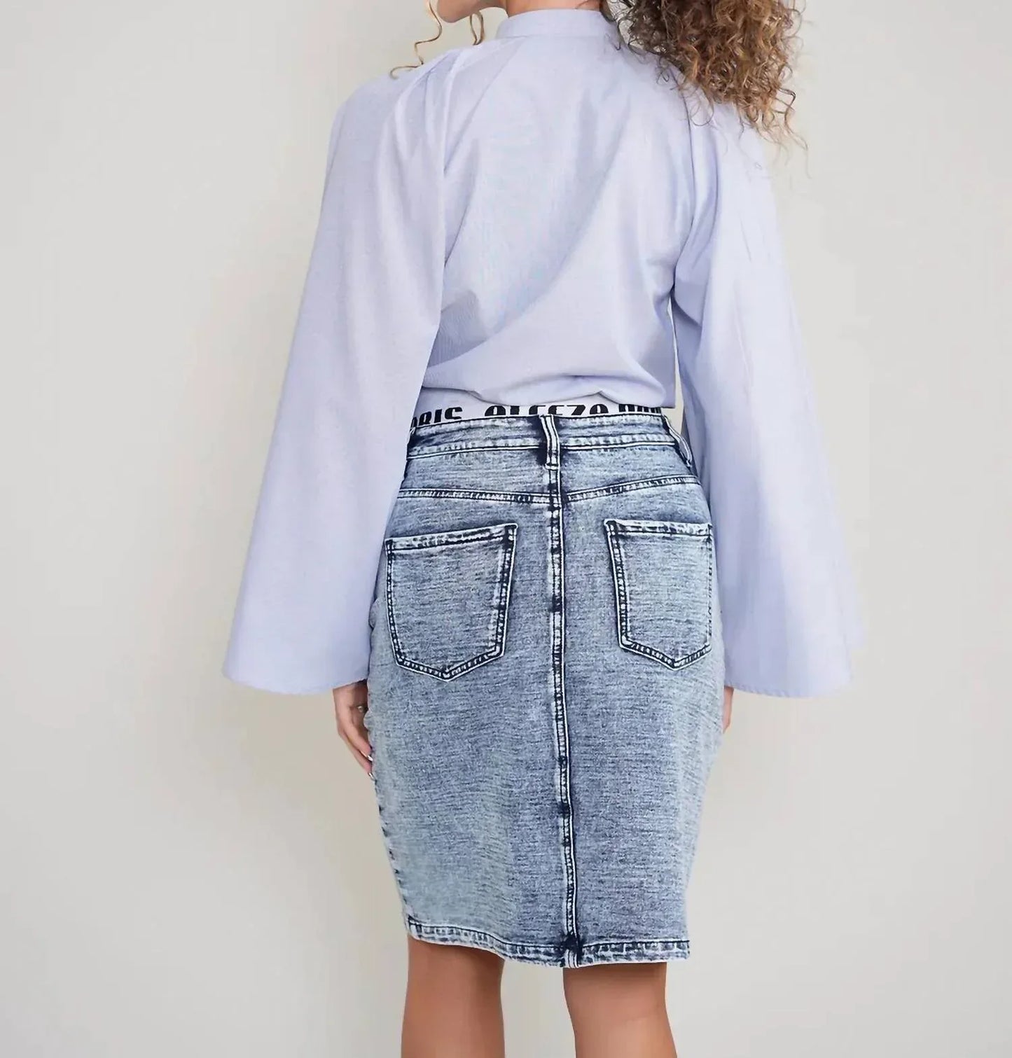 Aleeza Paris - Denim Straight Skirt with Elastic Waistband - Rack Hunt