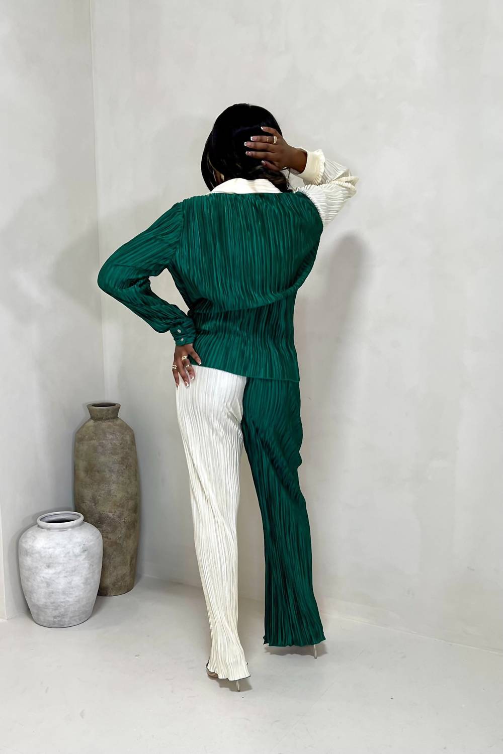 Half And Half Two-toned Plisse Set