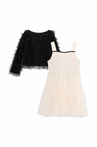 Kid's Mesh Dress With Cardigan