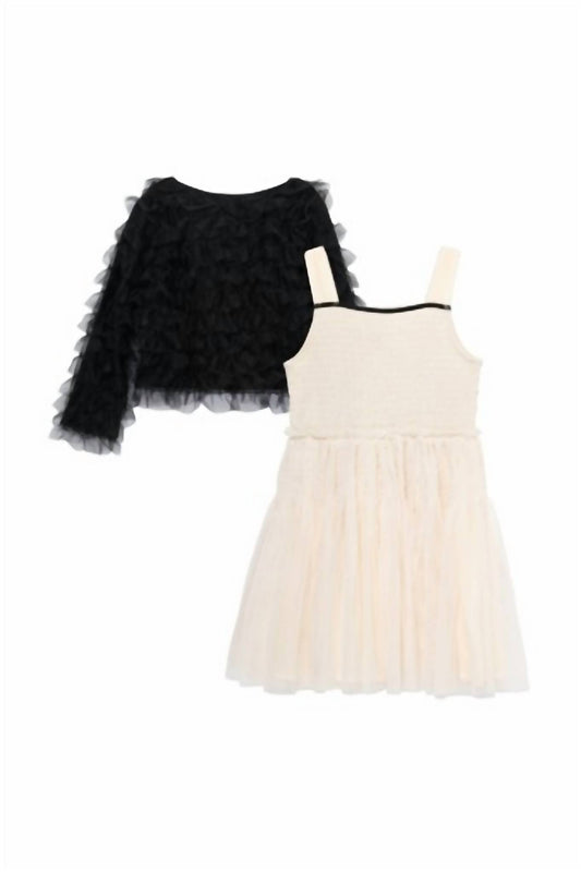 Kid's Mesh Dress With Cardigan