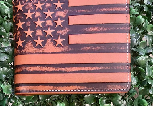 Swanson Christian Products - Men's Embossed American Flag Genuine Leather Wallet With Rfid Blocking - Rack Hunt