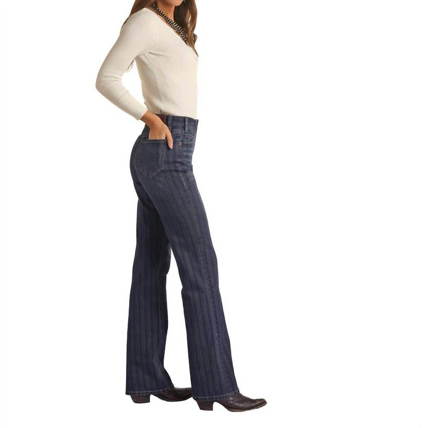 Rock & Roll Cowgirl - High-rise Tonal Stripe Boot Cut Jean - Rack Hunt