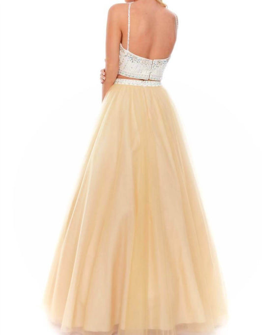 Precious Formals - Two Piece Beaded Halter Evening Gown - Rack Hunt