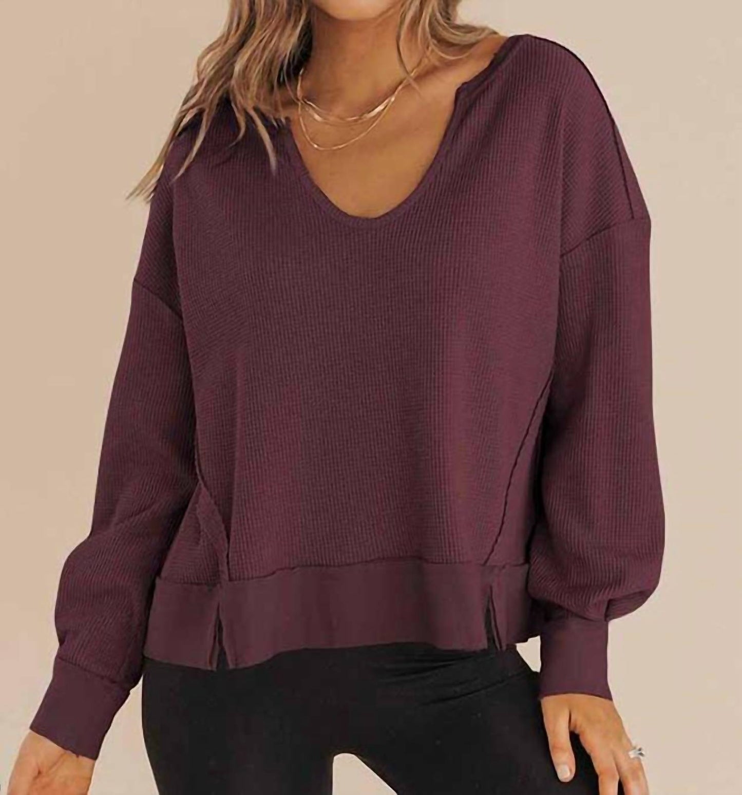 Waffle Knit Long Sleeve Sweatshirt
