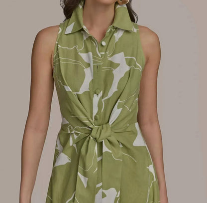 Donna Karan - Printed Linen Blend Shirt Dress - Rack Hunt