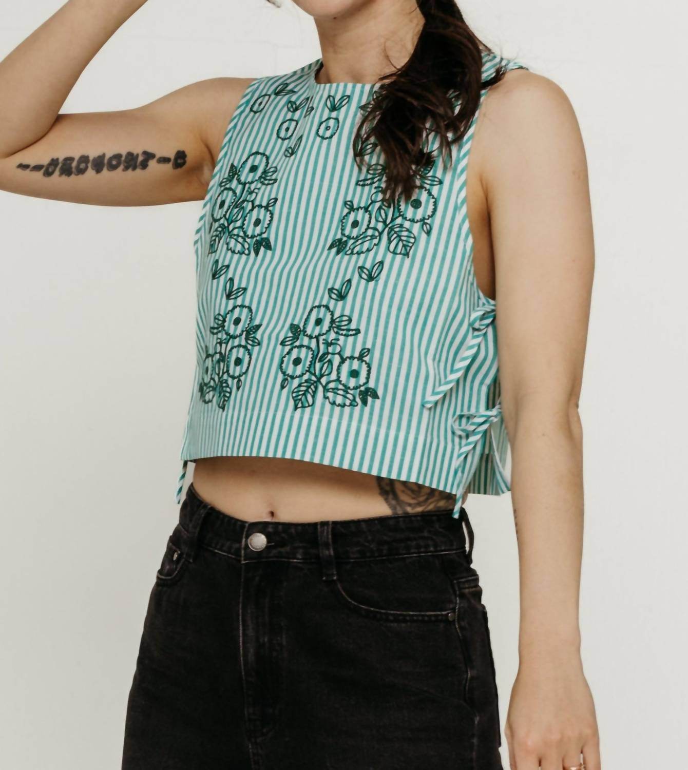 The Tiny Big Sister - Striped Embroidered Top - Rack Hunt -