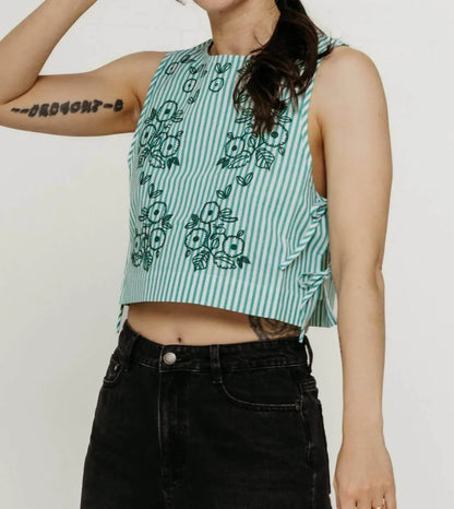 The Tiny Big Sister - Striped Embroidered Top - Rack Hunt