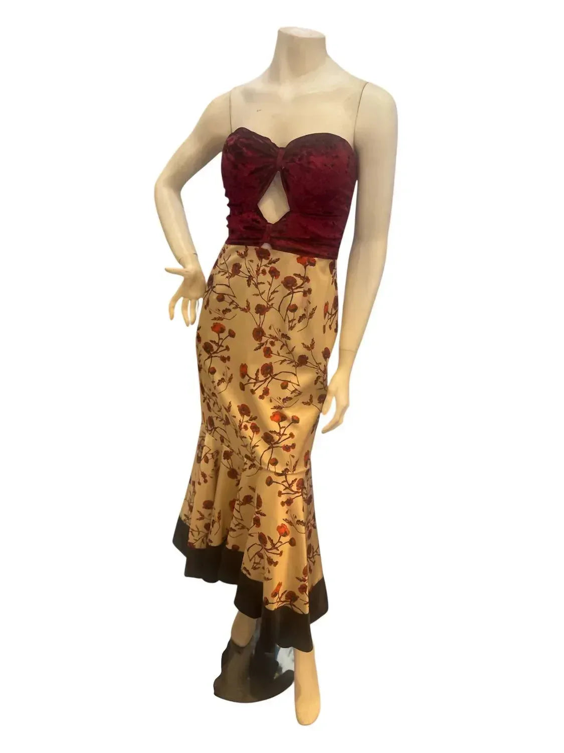 La Pateau - Strapless Floral Satin Dress - Rack Hunt