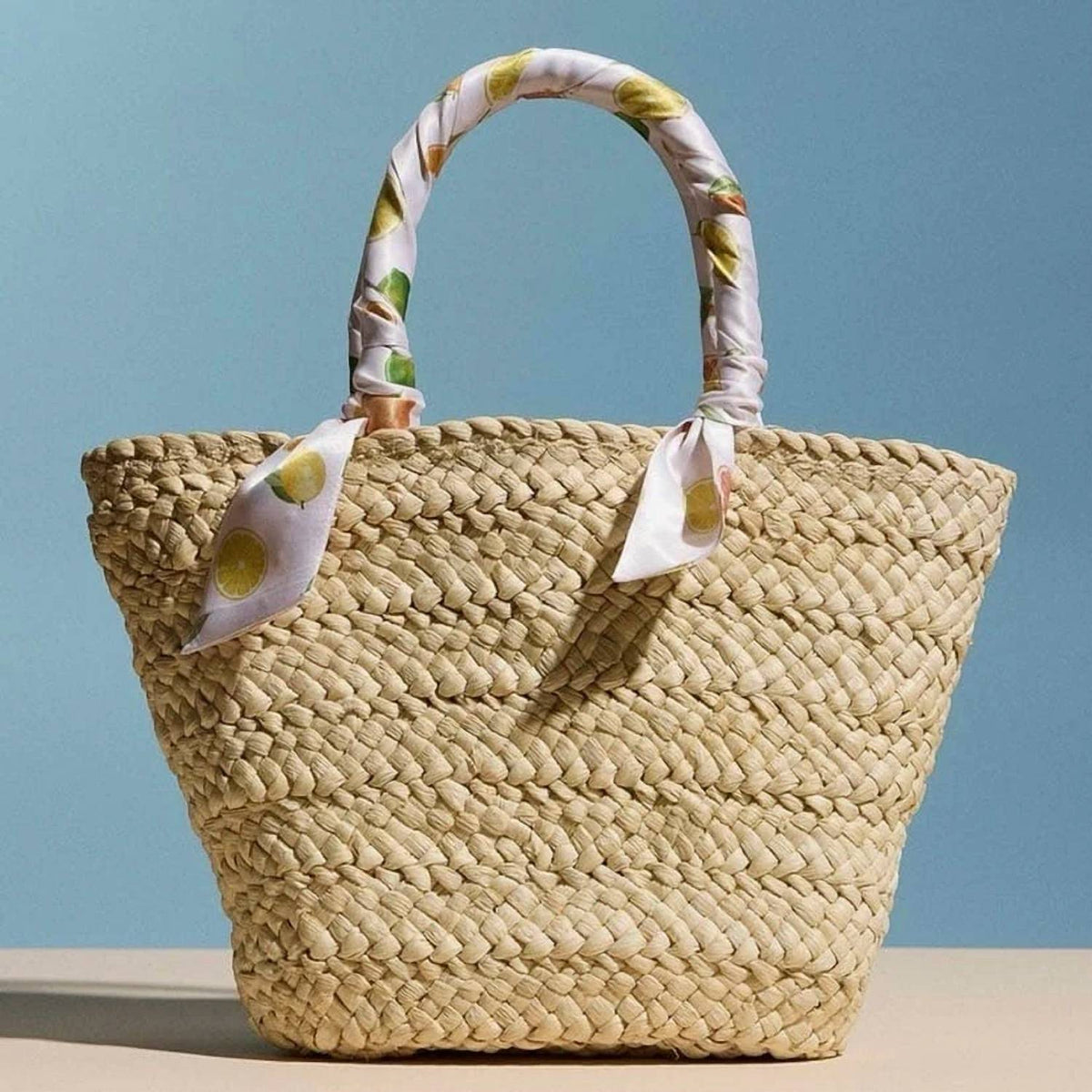 Women's Scarf Raffia Tote Bag