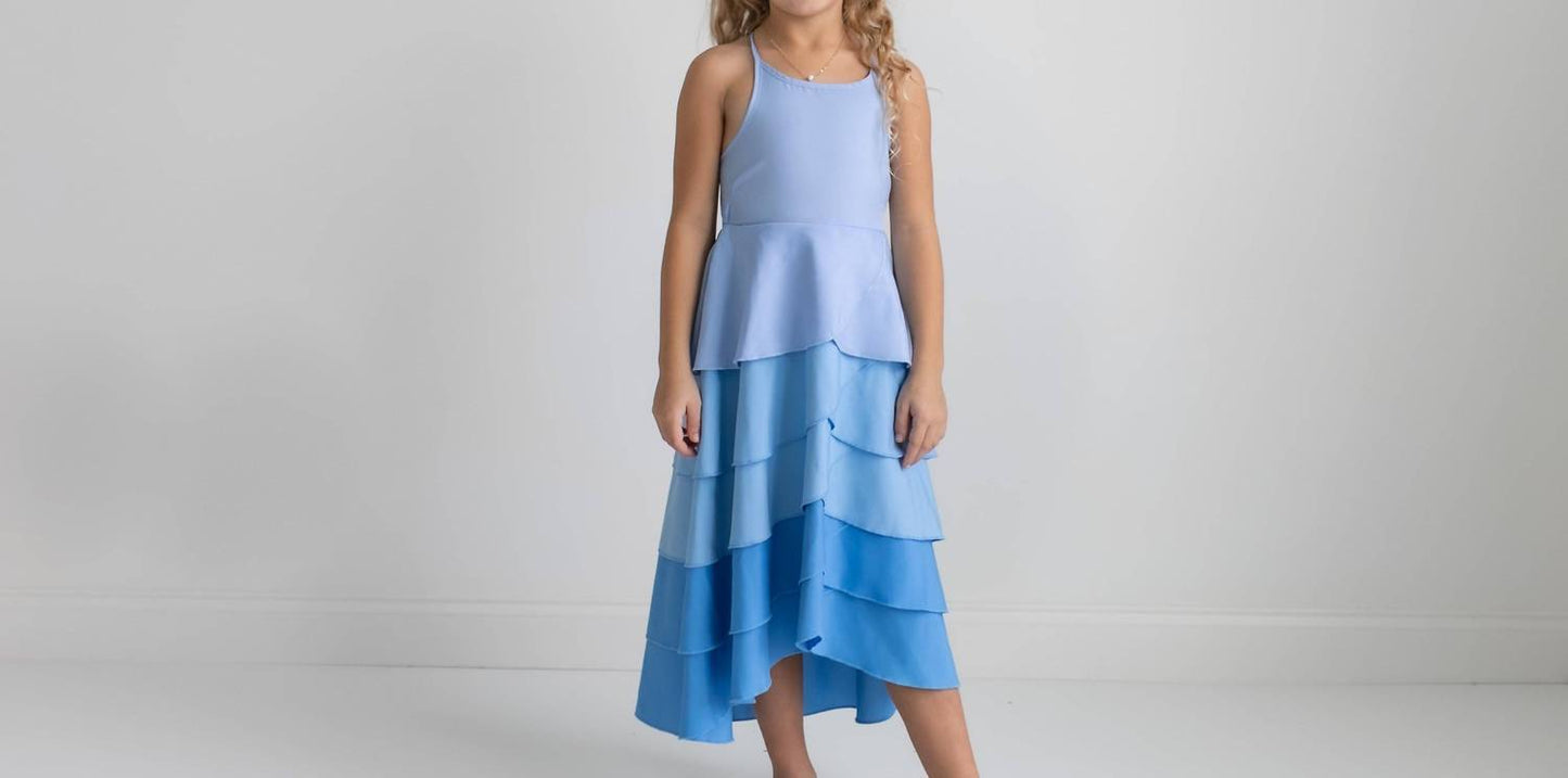 Kids Waterfall Layered Summer Halter Hi Lo Dress