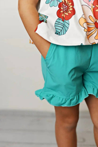 Floral Ruffle Spring Pocket Short Set