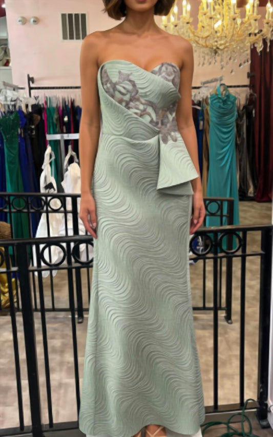 Strapless Sequin Beading Design Gown