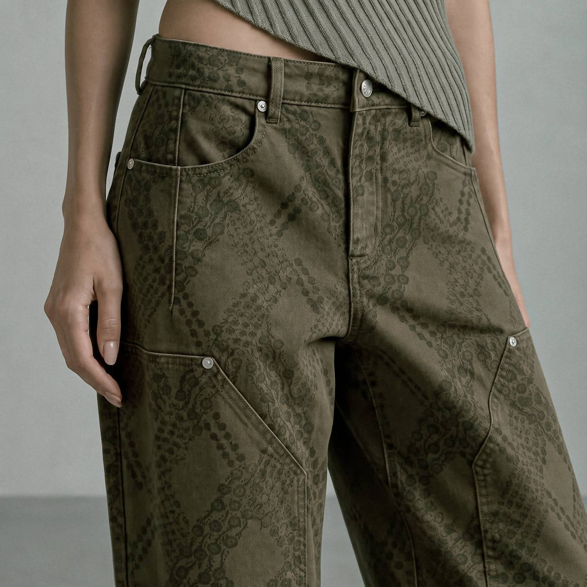 Stretch Cotton Paisley Camo Carpenter Jeans