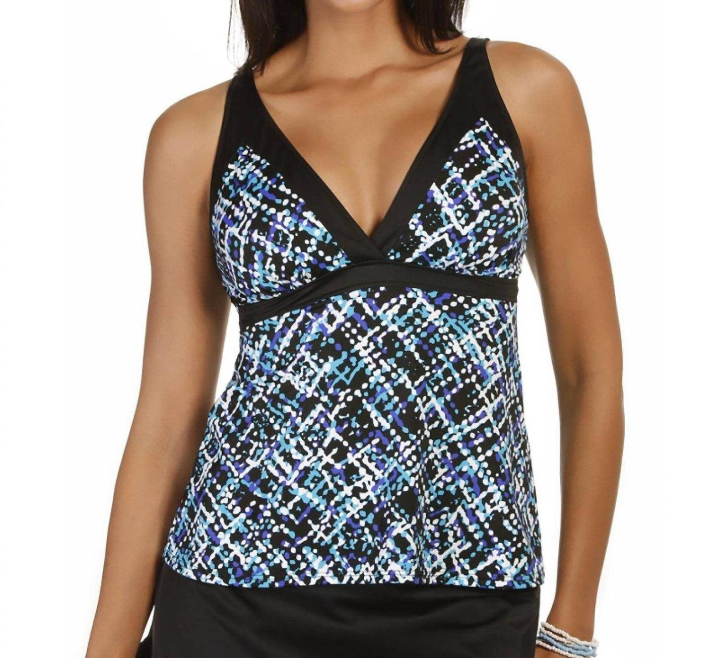 Caribbean Joe - V-neck Framed Surplice Tankini Top - Rack Hunt