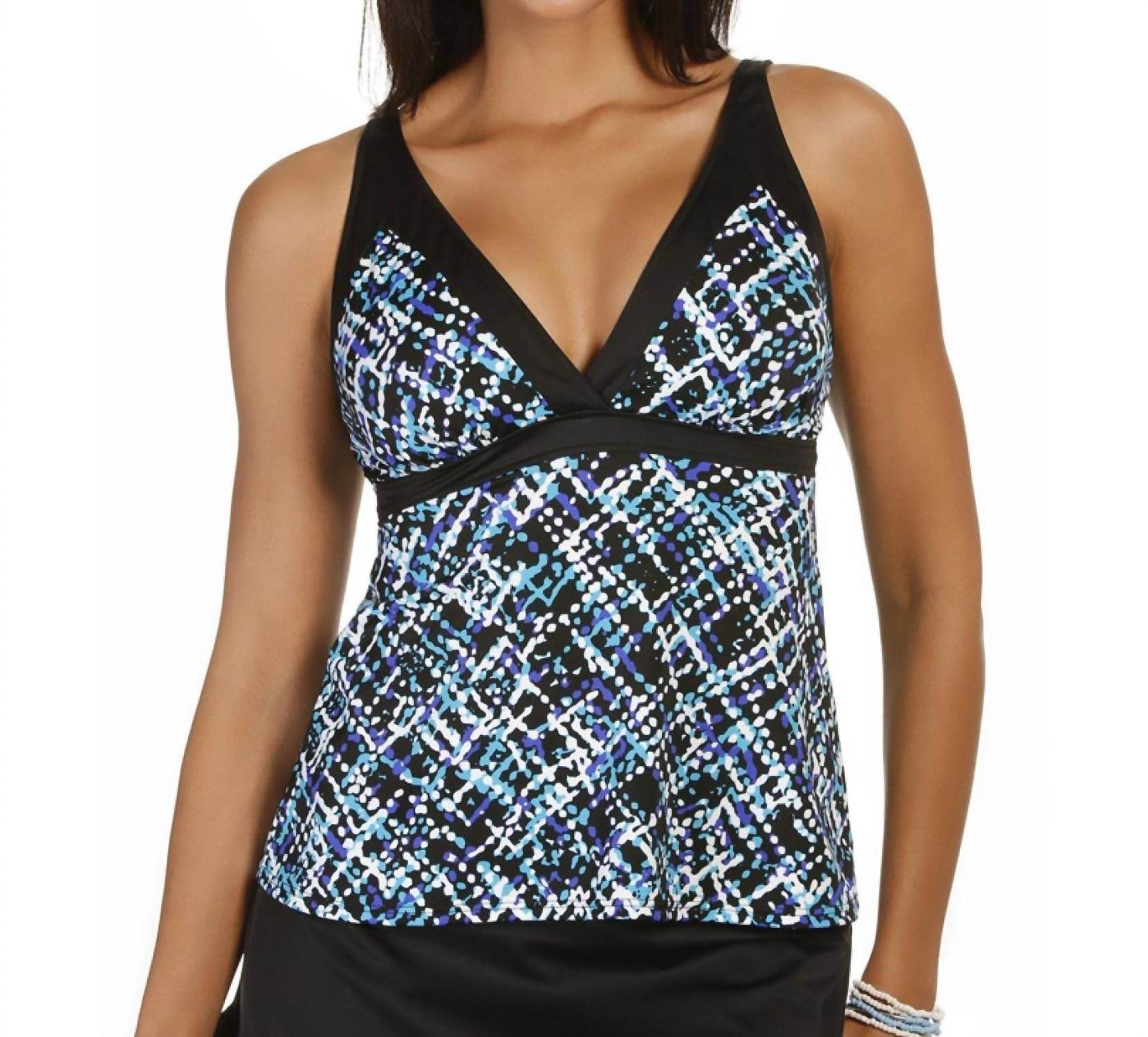 Caribbean Joe - V-neck Framed Surplice Tankini Top - Rack Hunt