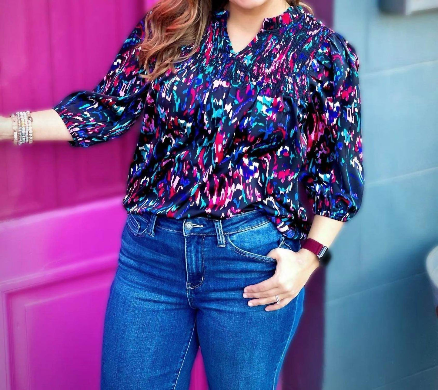 Washco - Abstract Smocked Blouse - Rack Hunt -