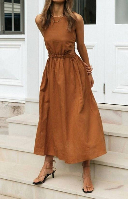 Elastic Strap Back Sleeveless Midi Dress