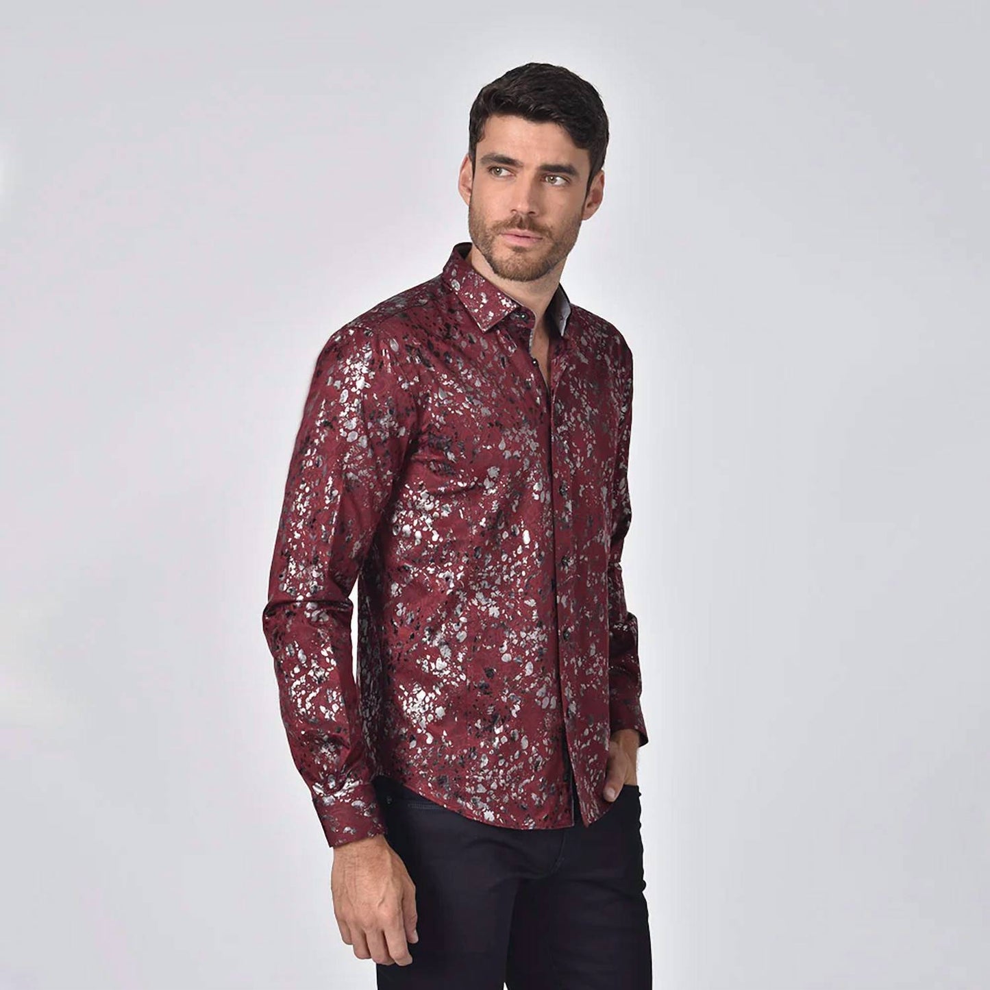 Paisley Jacquard Foil Button Down Shirt
