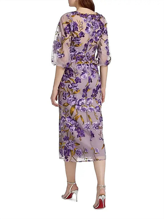 Marchesa Notte - Orchid And Rose Embroidered Tulle Cocktail Dress - Rack Hunt