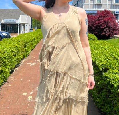 Deep V Sequin Neck Sleeveless Maxi Dress