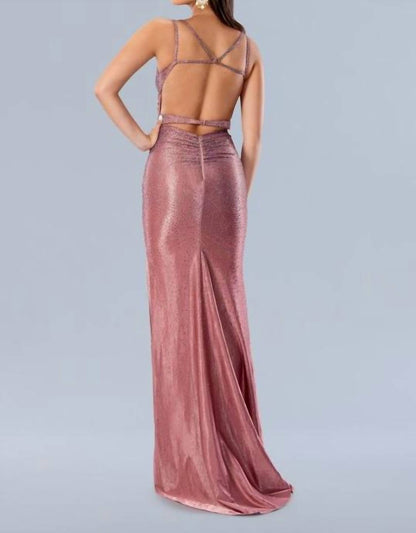 Spaghetti Strap Open Back Gown