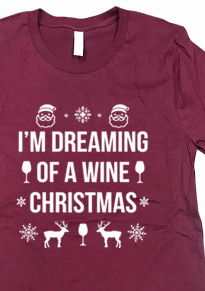 Urbanarteez - Women's Dreaming Of A Wine Christmas Tee - Plus - Rack Hunt