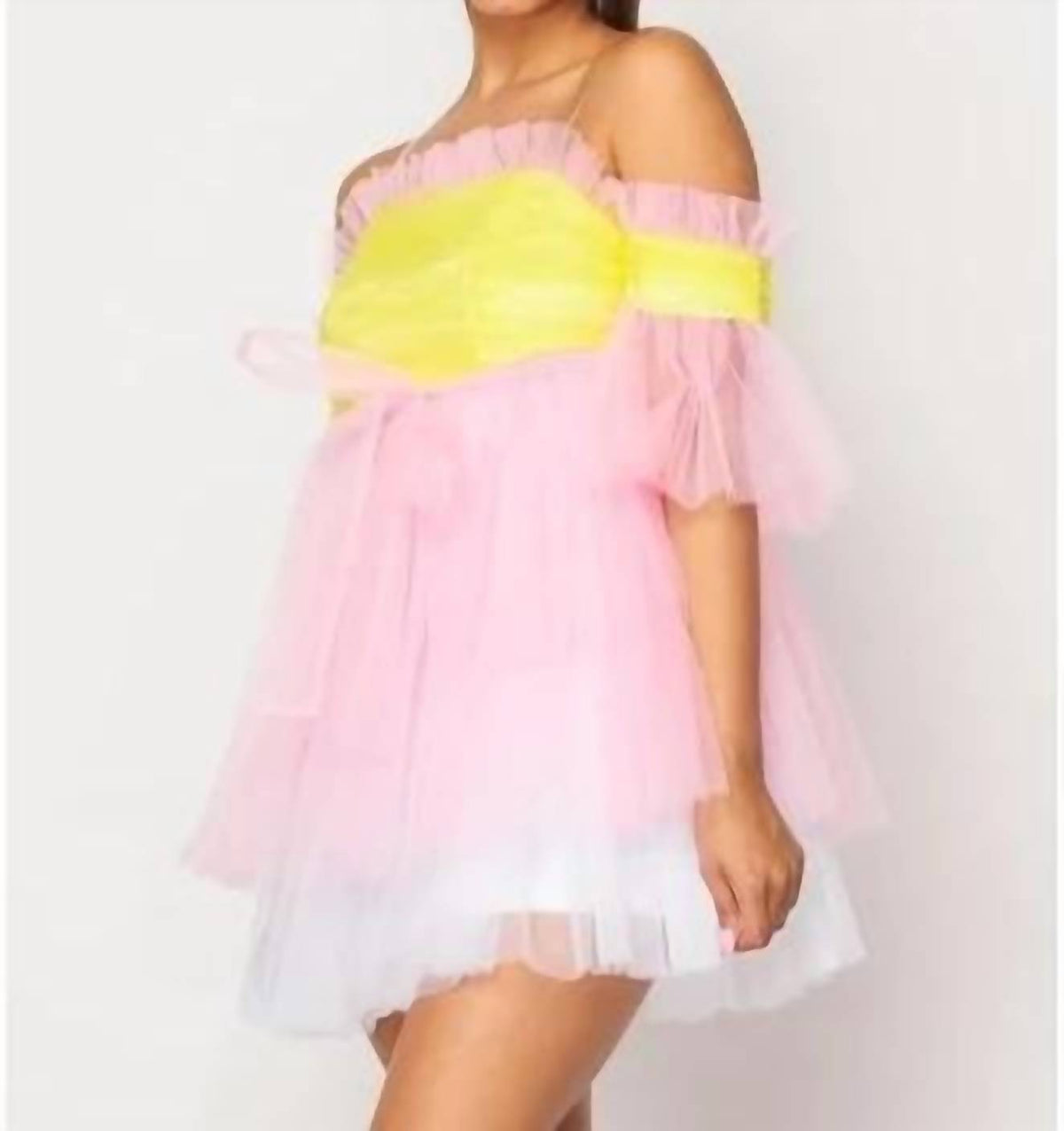 Tulle Mesh Dress With Waist Belt