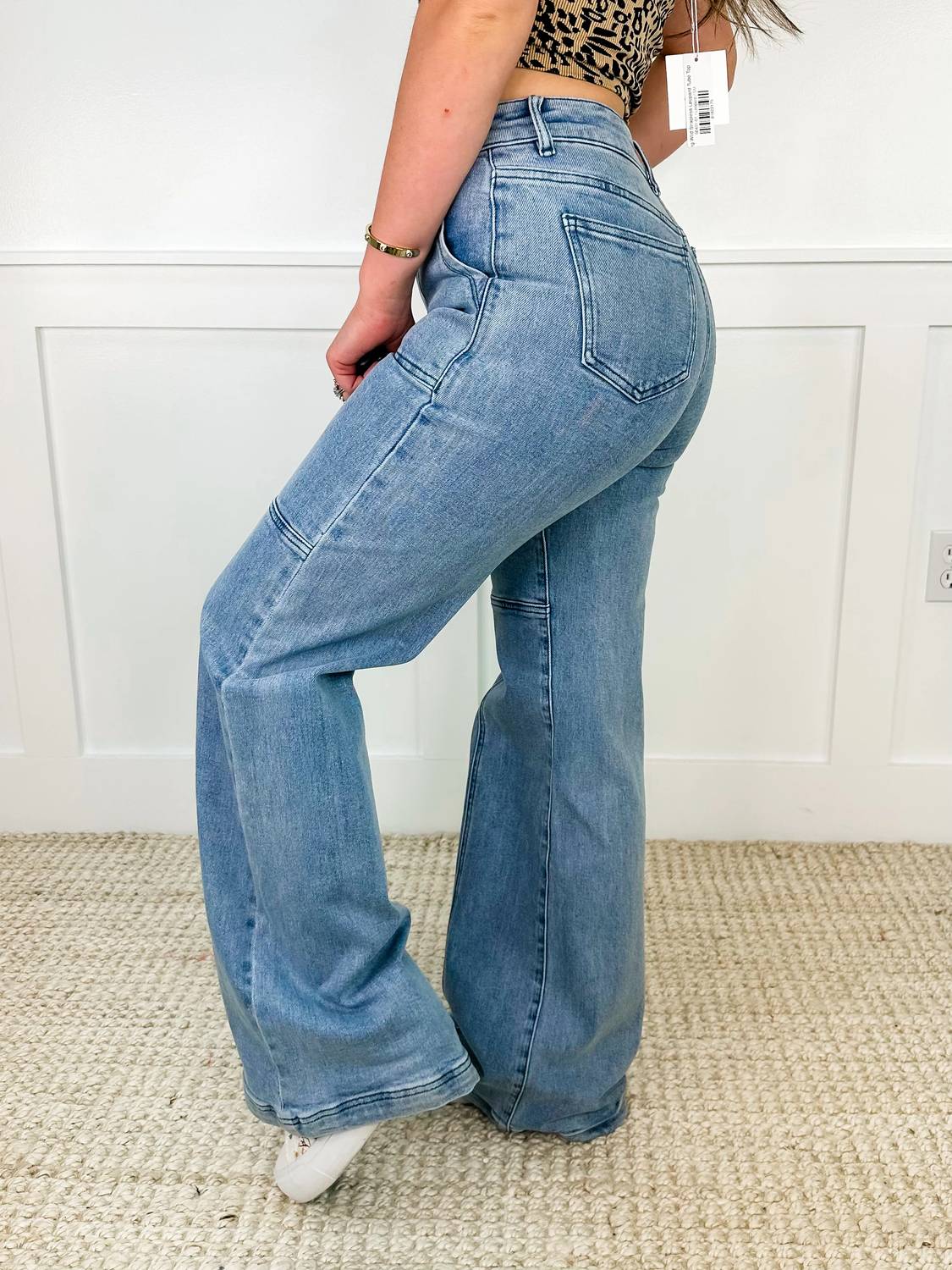 High-rise Cotton Blend Wide Leg Jeans