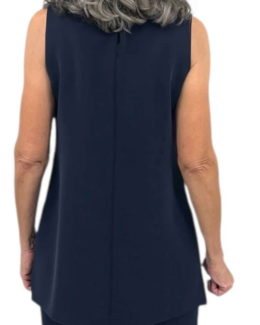 Lustrous Crepe Double Layer Crew Neck Tank