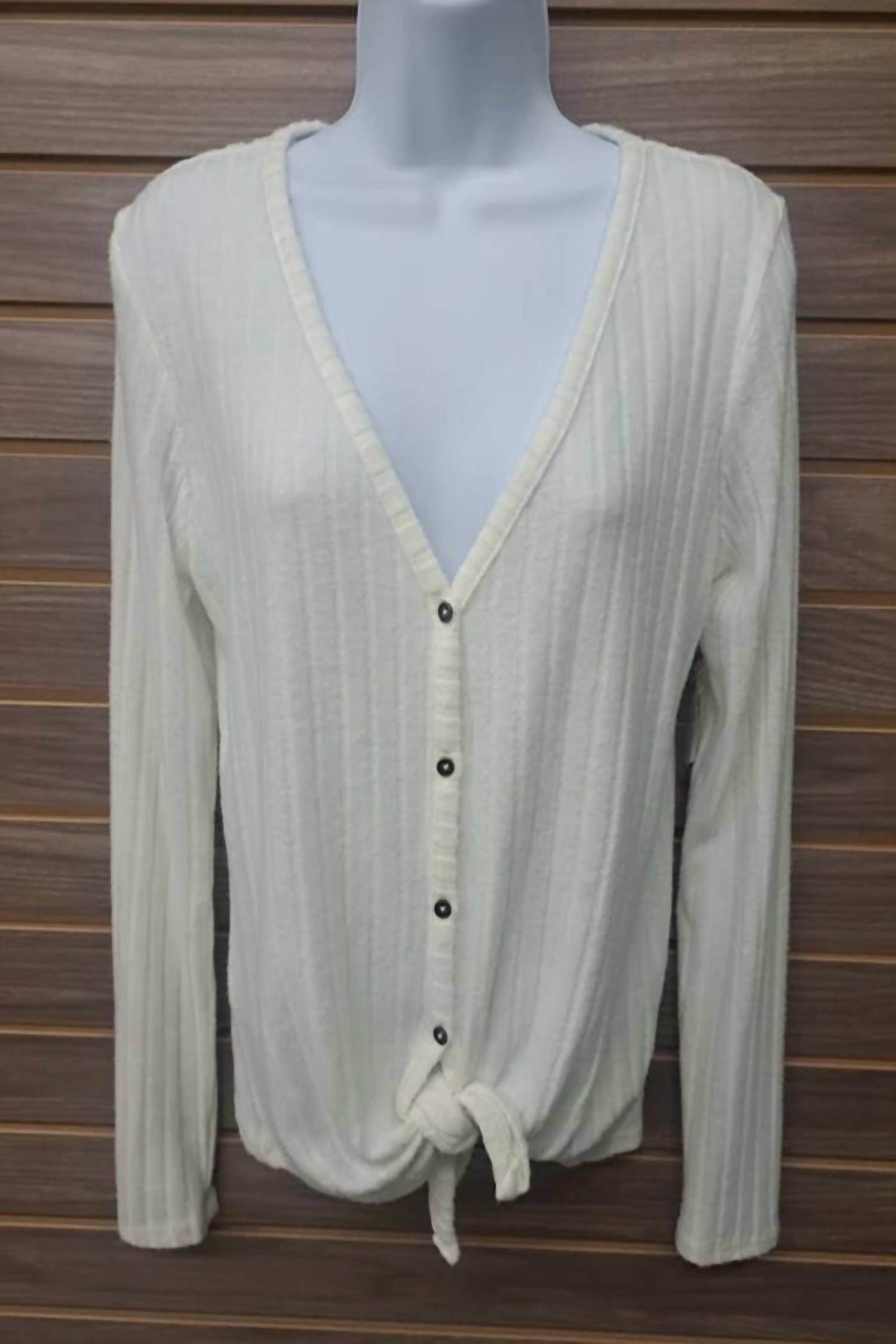 B Flawless - Women's Ribbed Button Down V Neck Tie Front Top - Rack Hunt