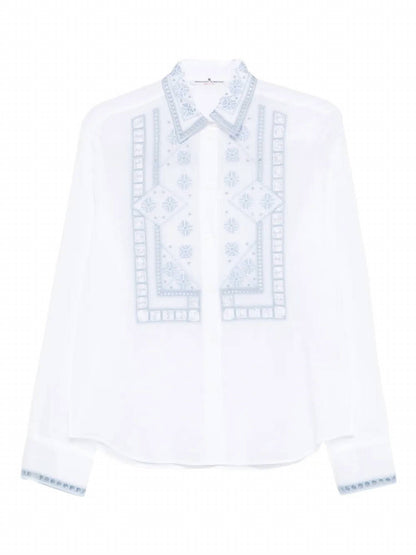 Embroidered Button Front Top
