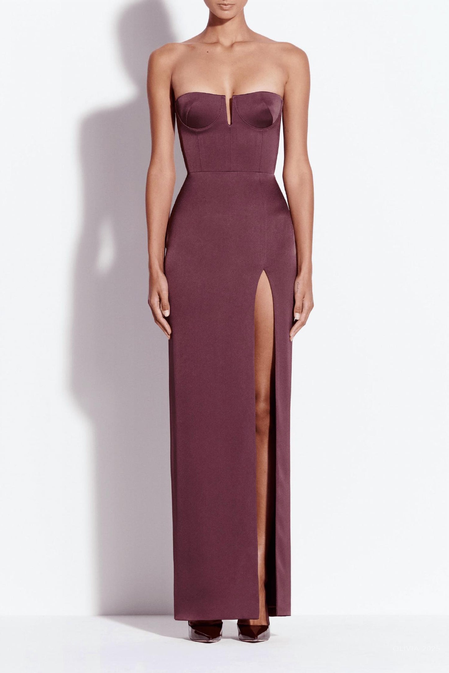 Strapless Cup Column Satin Maxi Dress