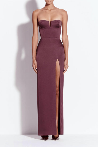 Strapless Cup Column Satin Maxi Dress