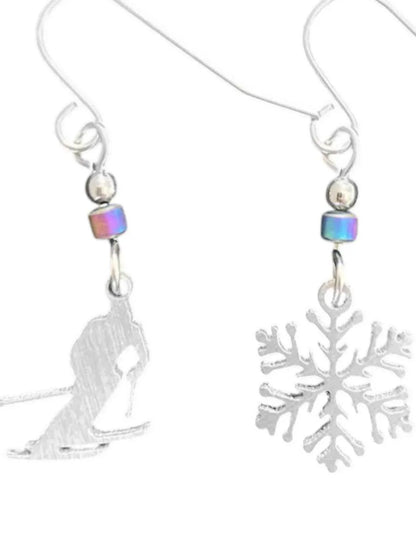 Close 2 Ur Heart - Women's Skier And Snowflake Earrings - Rack Hunt