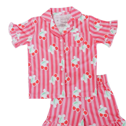 Girls Cherries Bamboo Ruffle Set