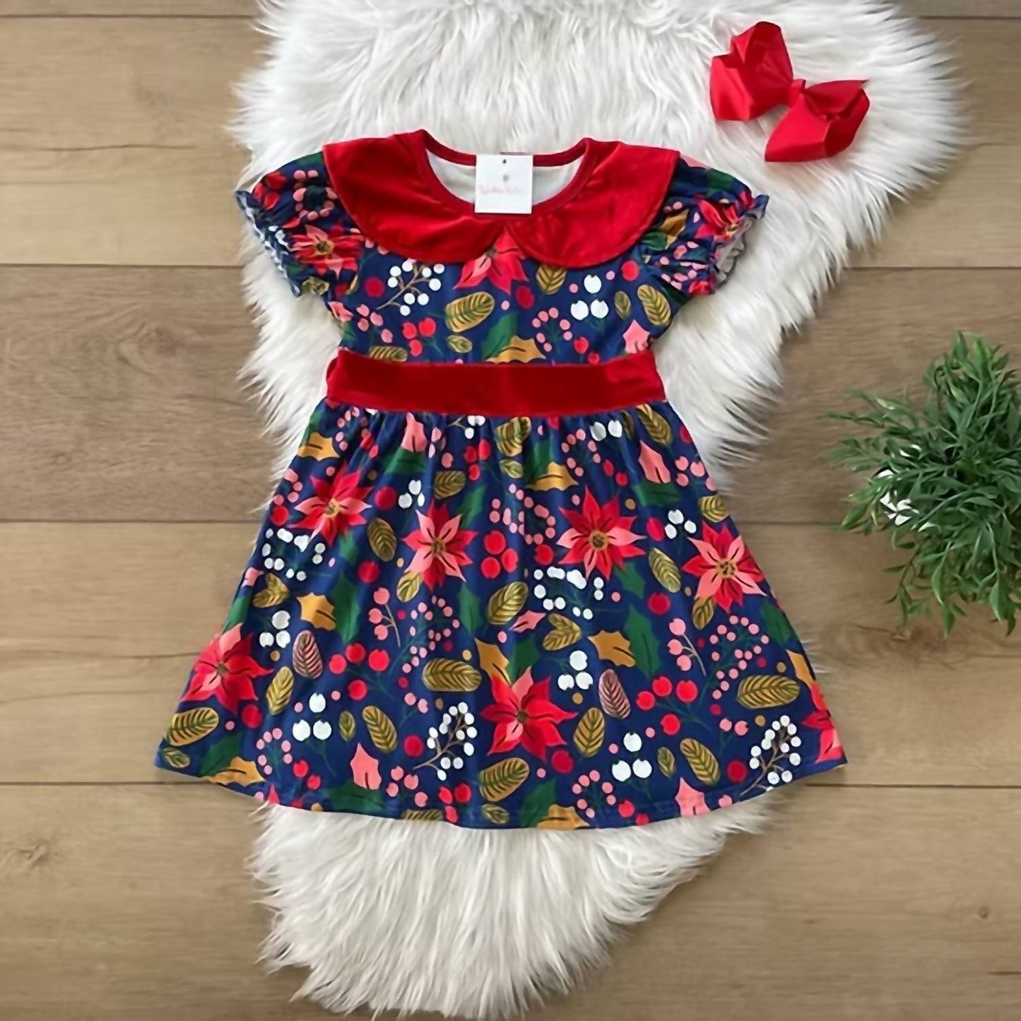 Girls Velvet Poinsettia Dress