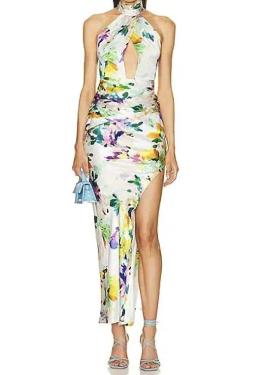 Halter Cut Out Asymmetrical Gown