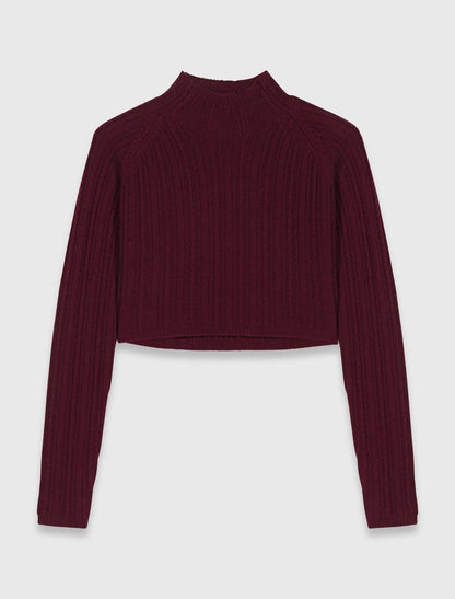 Cropped Cable Knit Mock Neck Sweater