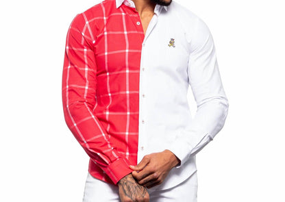 Part Plaid Frog Oxford Button Down Shirt