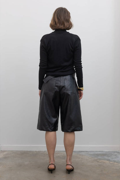 Vegan Leather Belted Bermuda Shorts