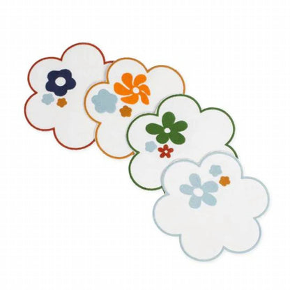Floral Embroidered Linen Coasters - Set Of 4